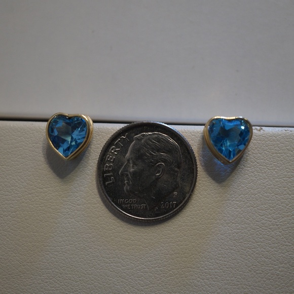 14KY Gold Bezel Set Genuine Blue Topaz Earrings - Picture 4 of 4